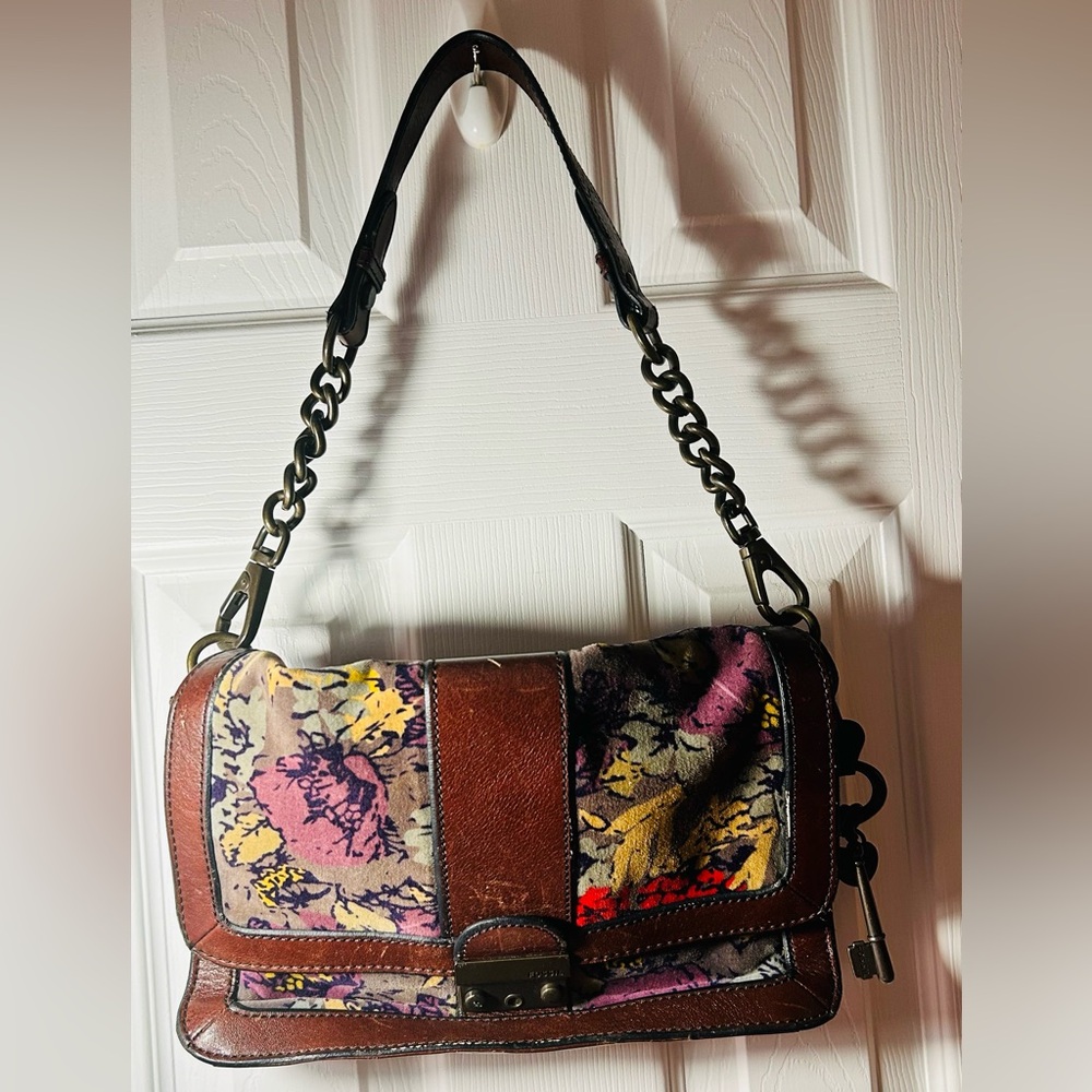 Fossil Vintage Revival Floral Velvet Shoulder Bag